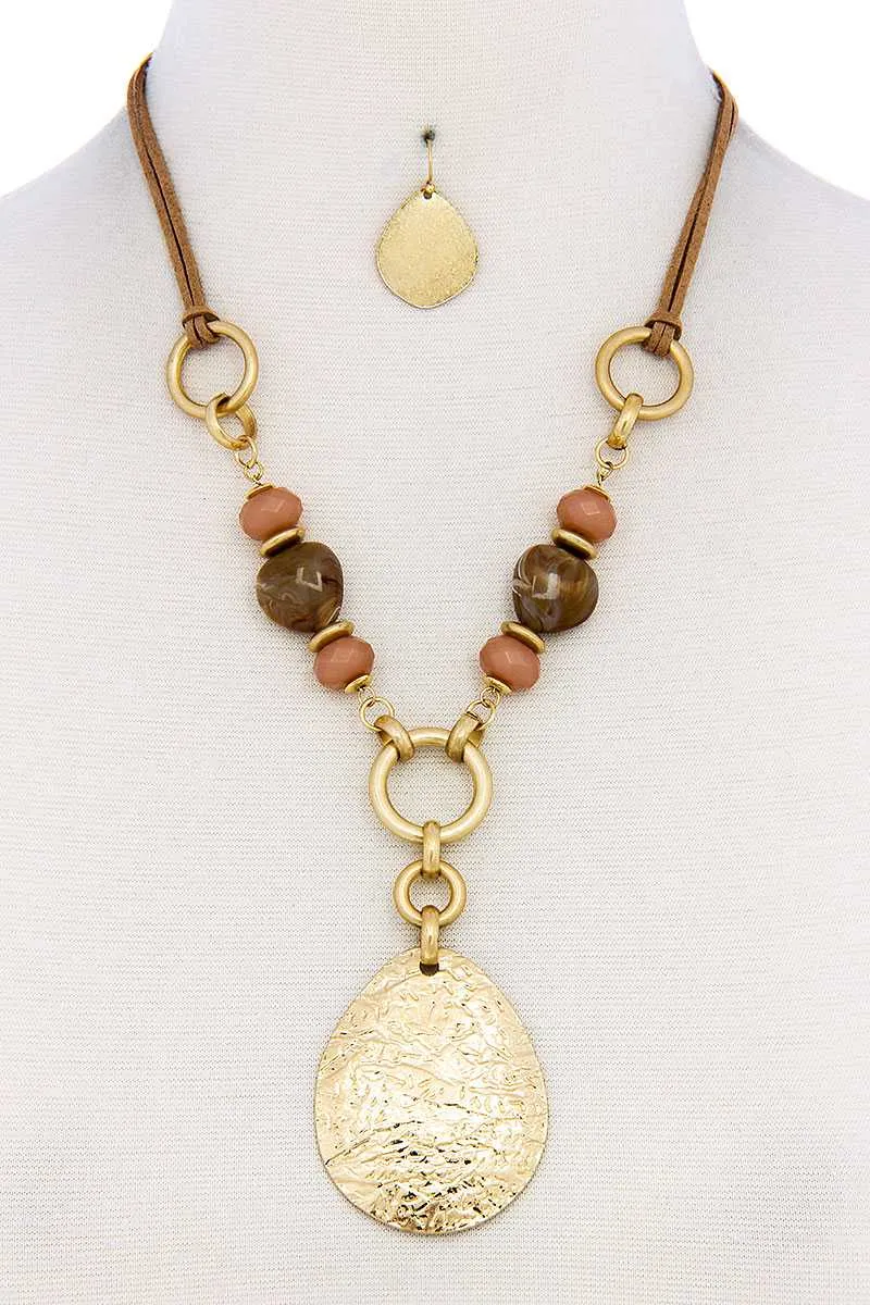 Chic Bead Fashion Pendant Necklace And Earring Set