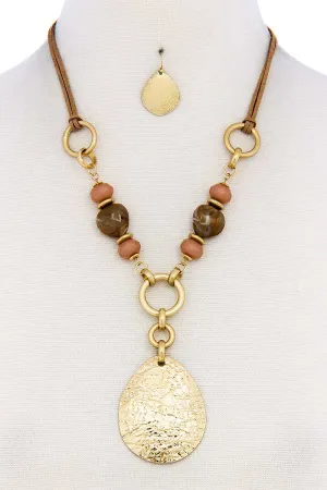 Chic Bead Fashion Pendant Necklace And Earring Set