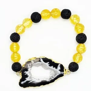 Chic Citrine & Lava Stone Gemstone Bracelet with Agate Druzy Slice - Grounding, Energizing & Positive Vibes  Handmade Gemstone Bracelet