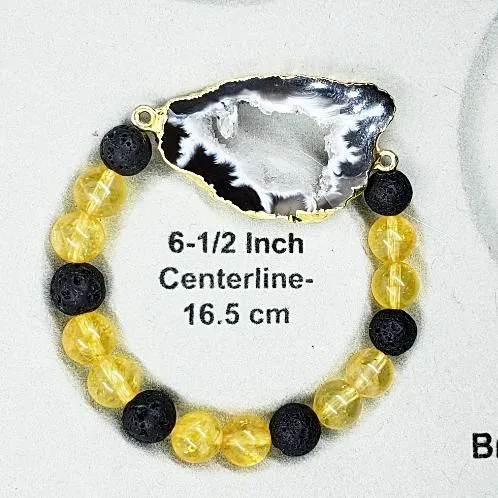 Chic Citrine & Lava Stone Gemstone Bracelet with Agate Druzy Slice - Grounding, Energizing & Positive Vibes  Handmade Gemstone Bracelet