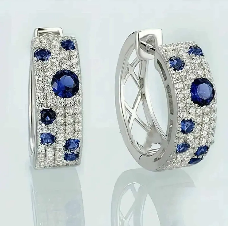 Classic AAA Cubic Zirconia Platinum Plated Sapphire Earrings For Women