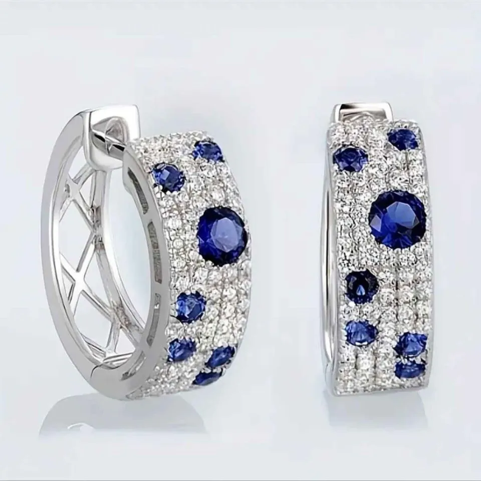 Classic AAA Cubic Zirconia Platinum Plated Sapphire Earrings For Women