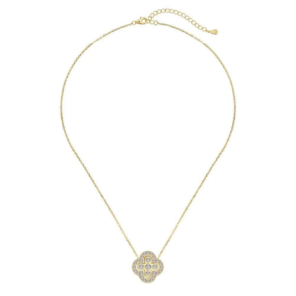Classic Titanium Steel Lucky Clover Flower Pendant Necklace