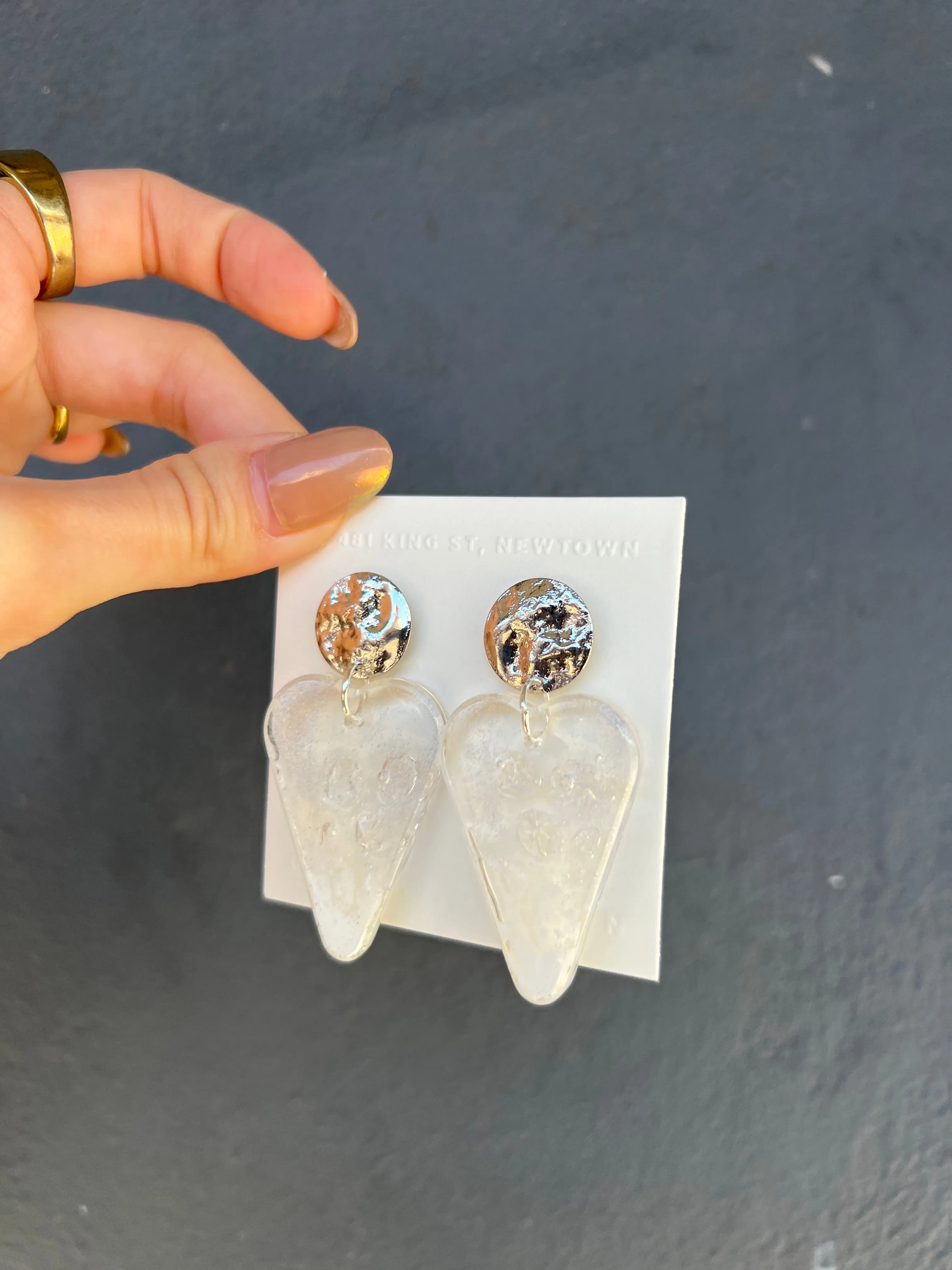 Clear Heart Shaped Handmade Resin Earrings with Bubble Wrap