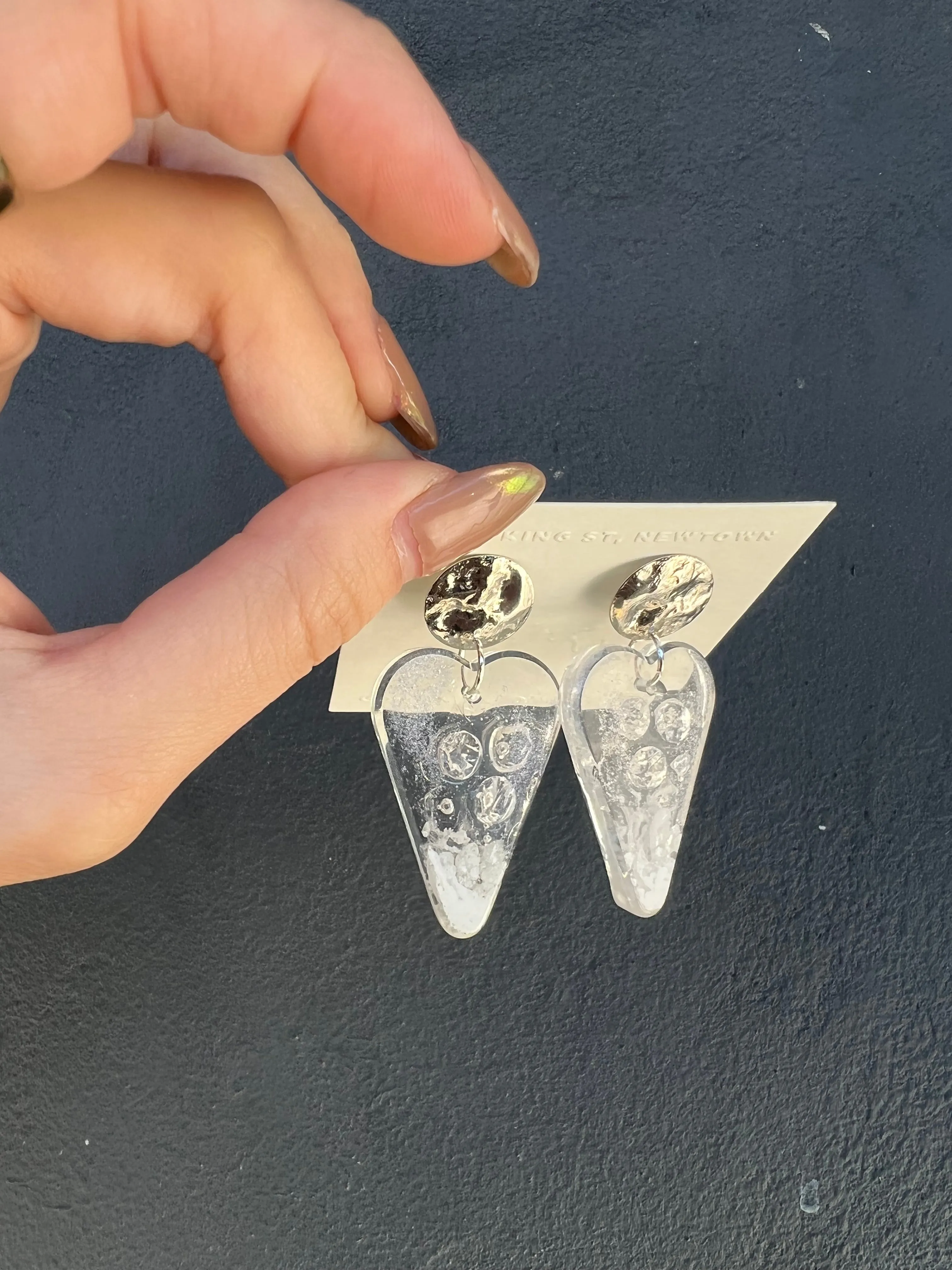 Clear Heart Shaped Handmade Resin Earrings with Bubble Wrap