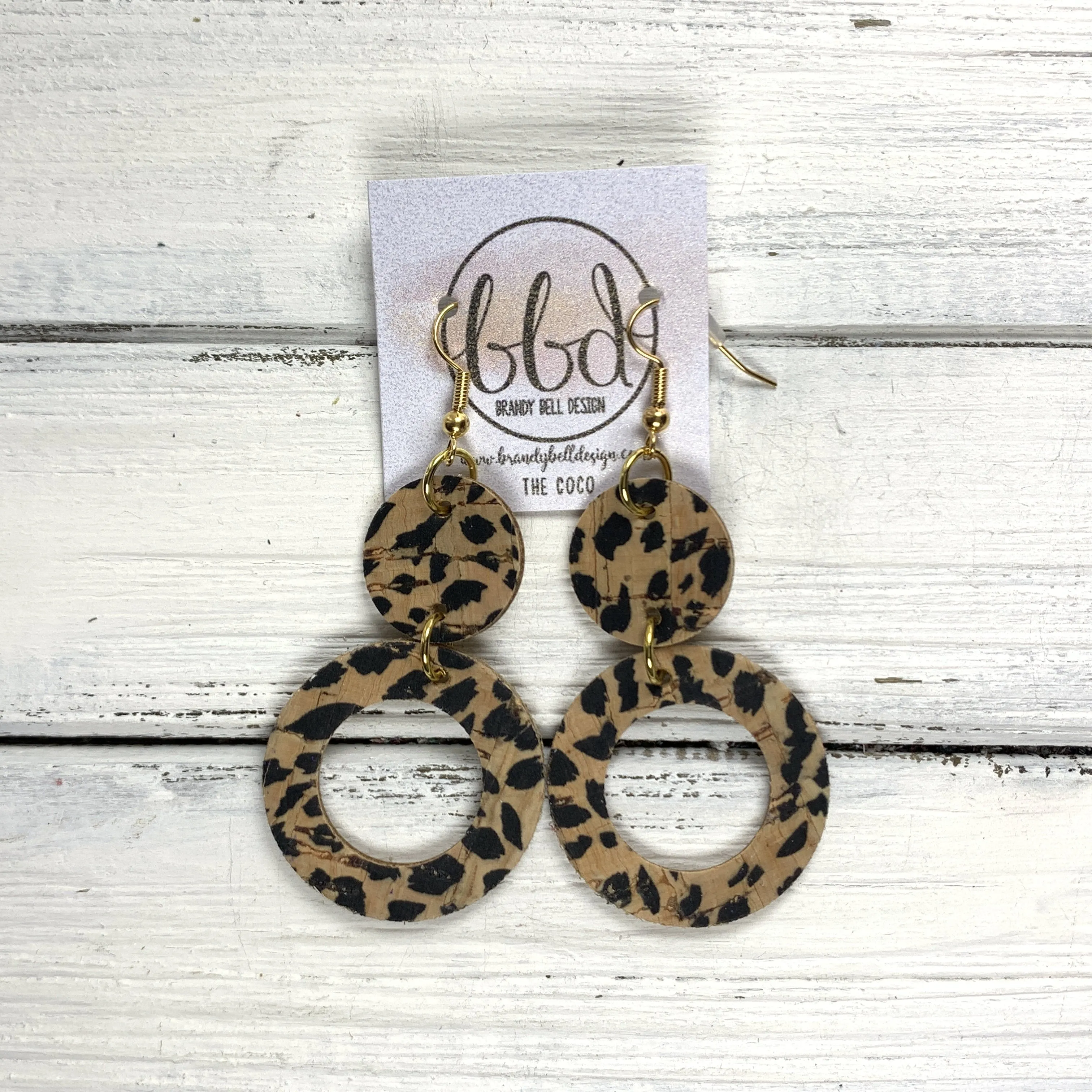 COCO -  Leather Earrings  ||  <BR> BLACK CHEETAH CORK