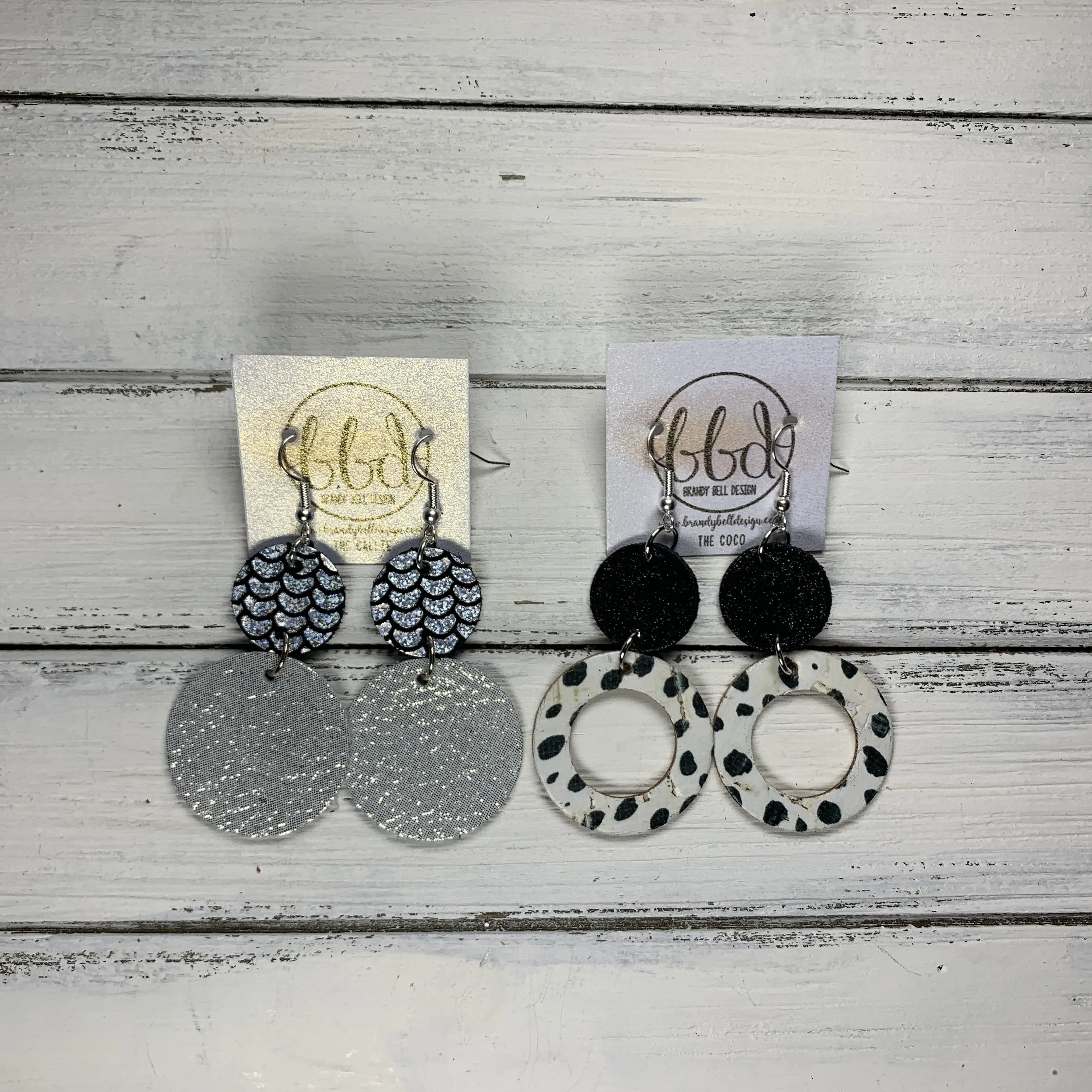 COCO -  Leather Earrings  ||  <BR> BLACK CHEETAH CORK