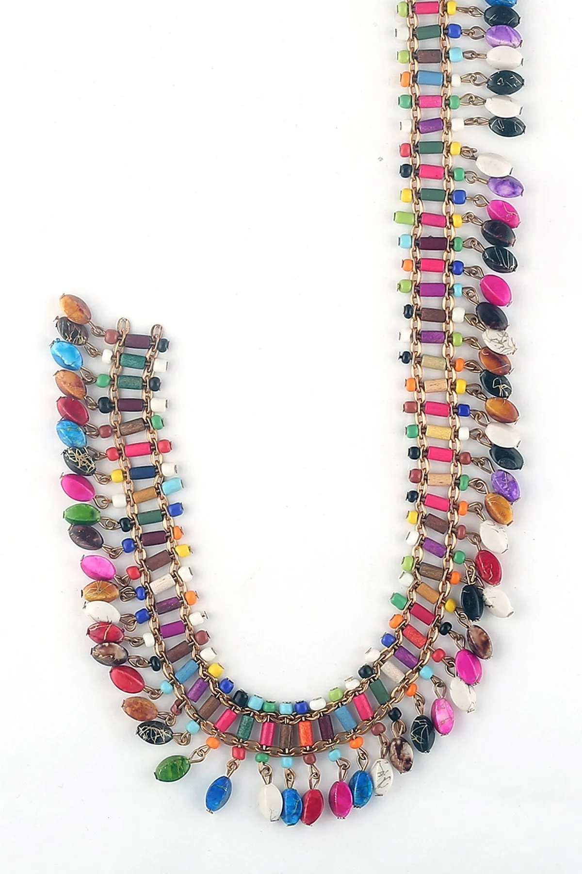 Colourful & Vibrant Multicolour Beaded Tassel Fringe Metal Lace
