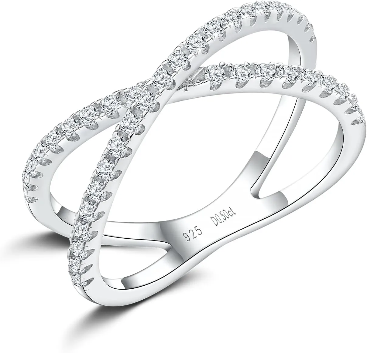 Crisss Cross Ring, Moissanite Wedding Band, 14K Gold Plated Sterling Silver Wedding Rings for Women Stackable Bezel/Curve/Wishbone Eternity Ring for Her, Size 6-10