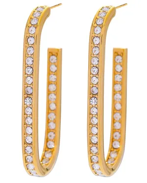 CZ Line Rectangle Hoop Stud Earrings - Gold