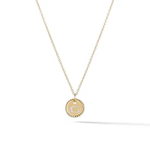 David Yurman G Initial Charm Necklace in 18K Yellow Gold with Pave Diamonds