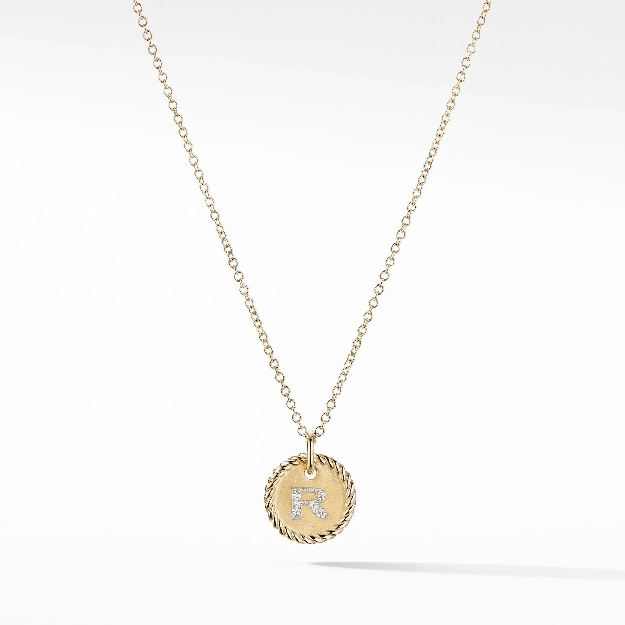 David Yurman Initial Charm Necklace with Diamonds in 18k Gold, Letter R