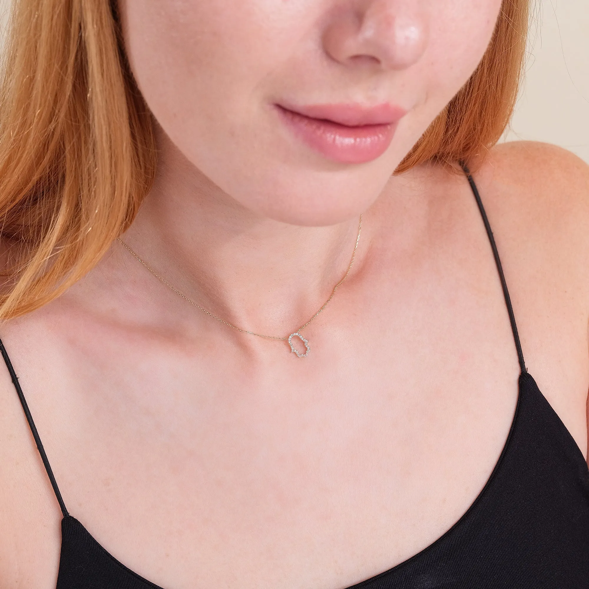 Diamond Hamsa Cutout Necklace, Bina