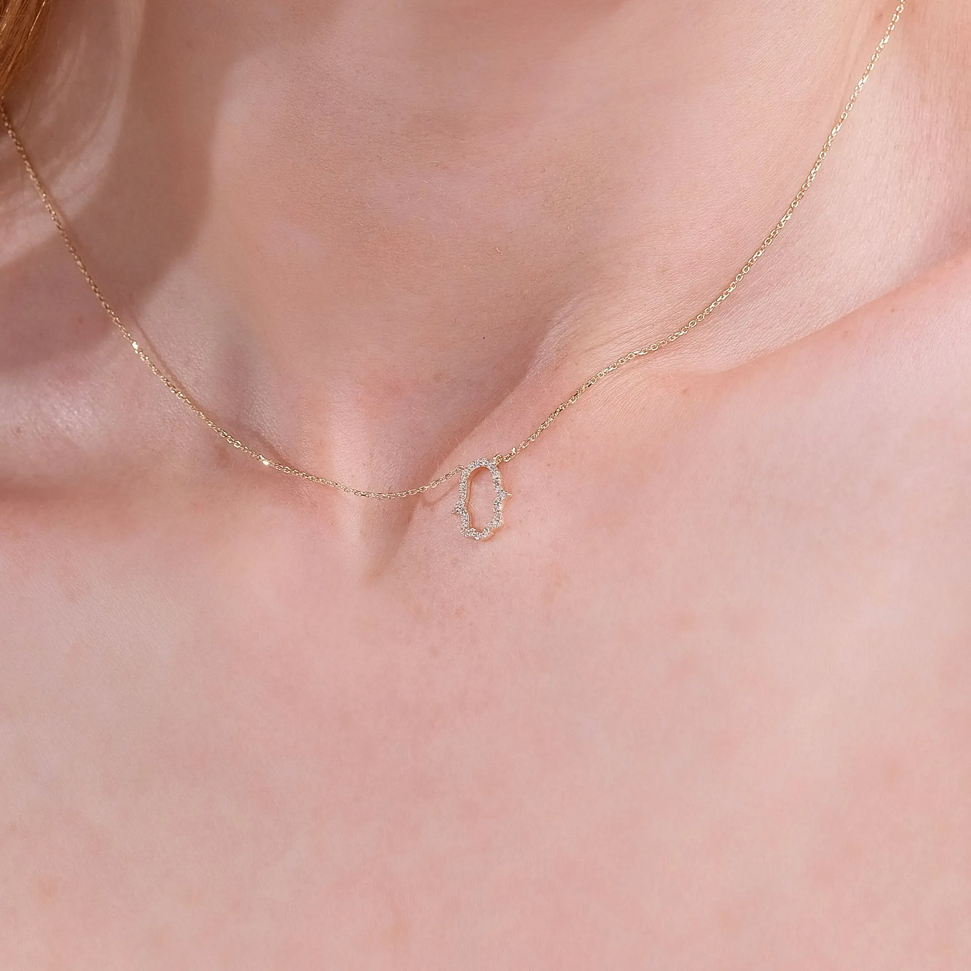 Diamond Hamsa Cutout Necklace, Bina