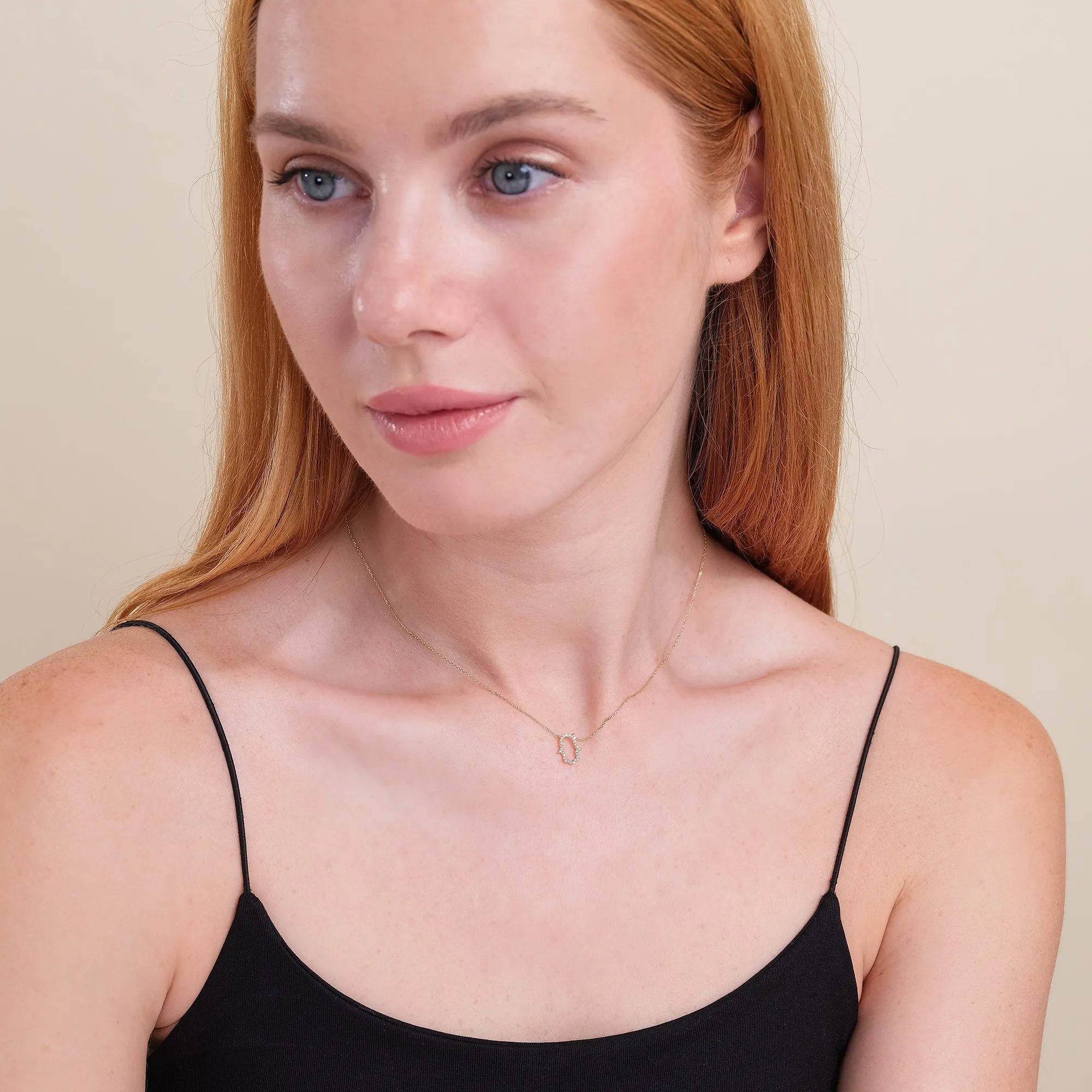 Diamond Hamsa Cutout Necklace, Bina