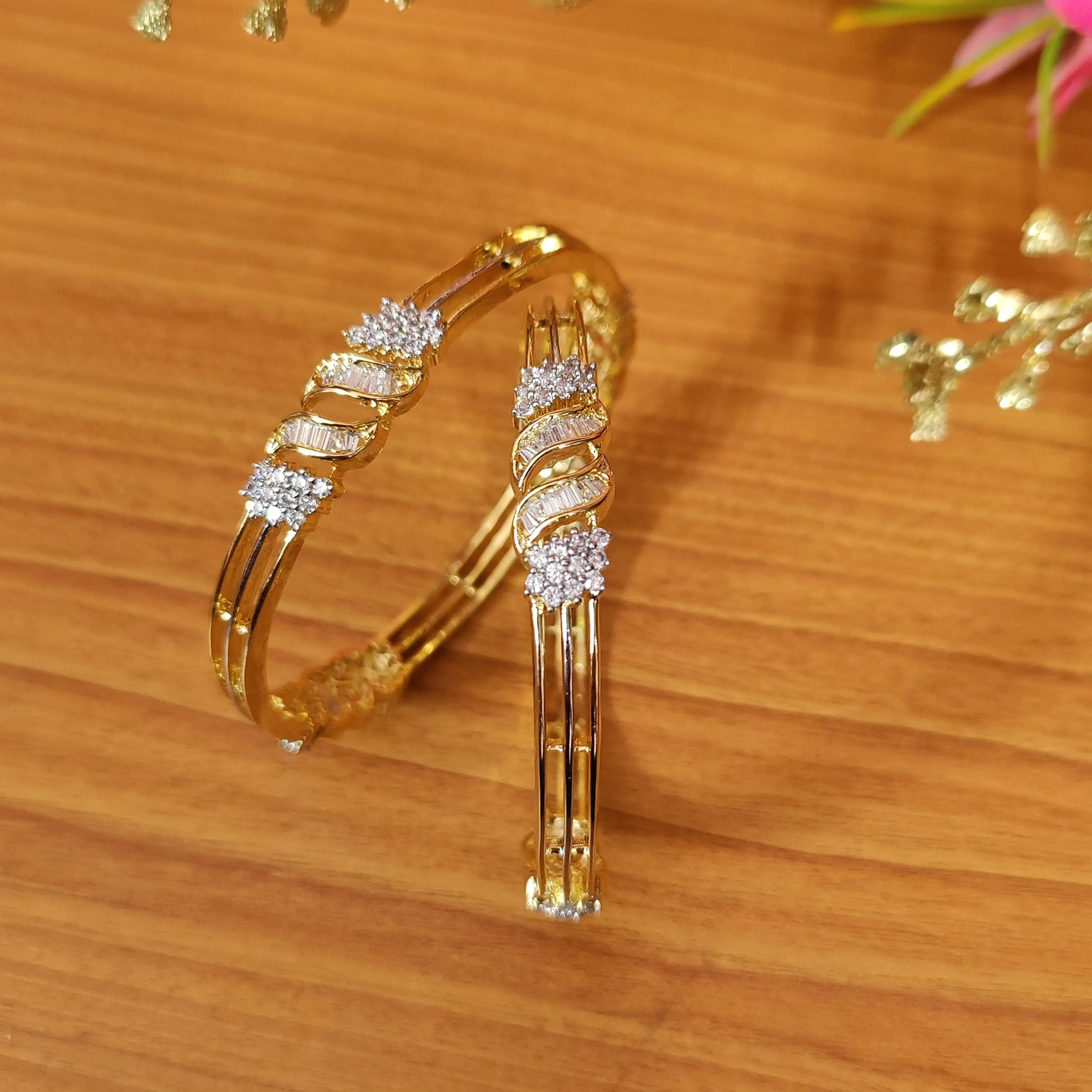 DIAMOND LOOK ALIKE CZ STUDDED FINE BANGLES