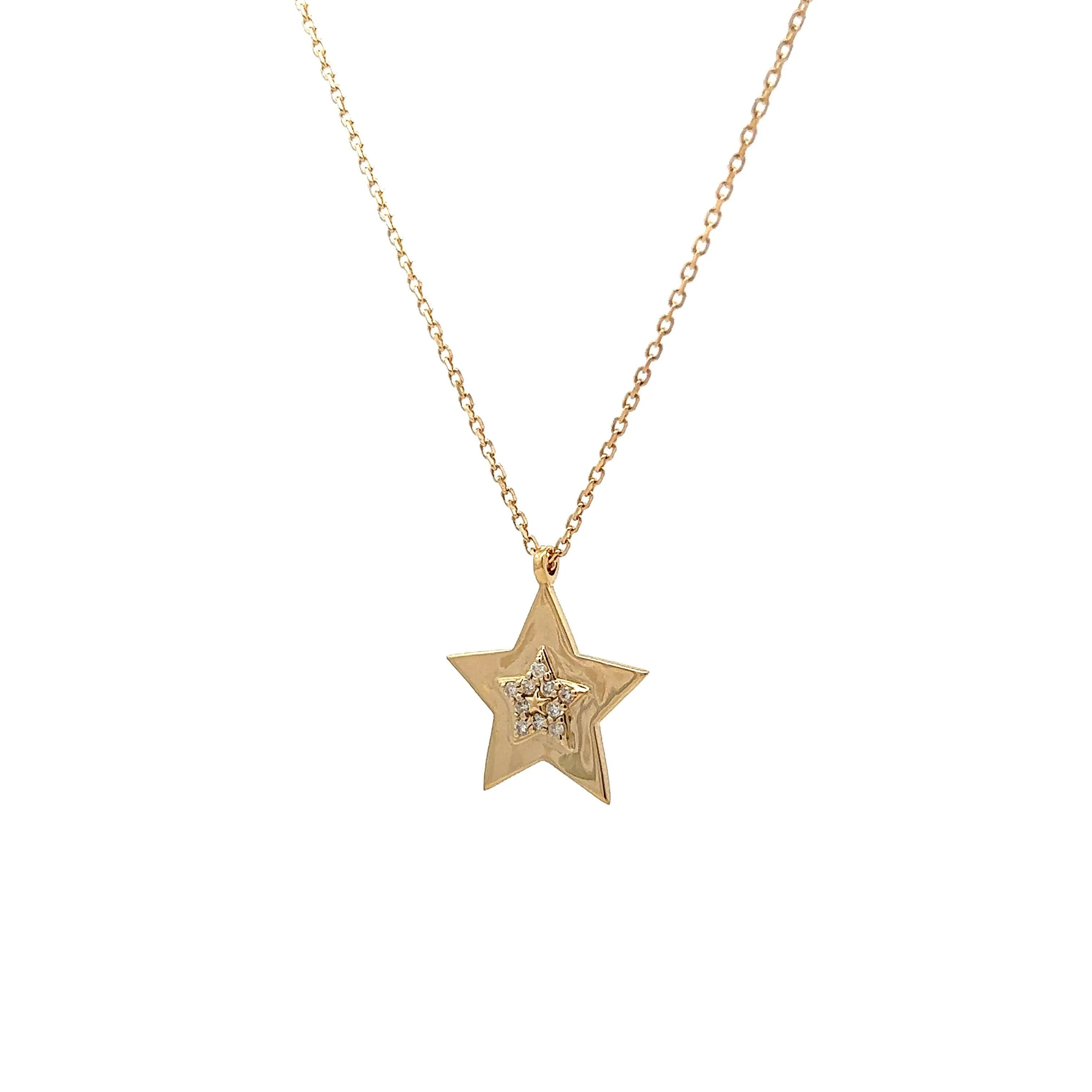 Diamond Star Pendant Necklace in 14k Yellow Gold
