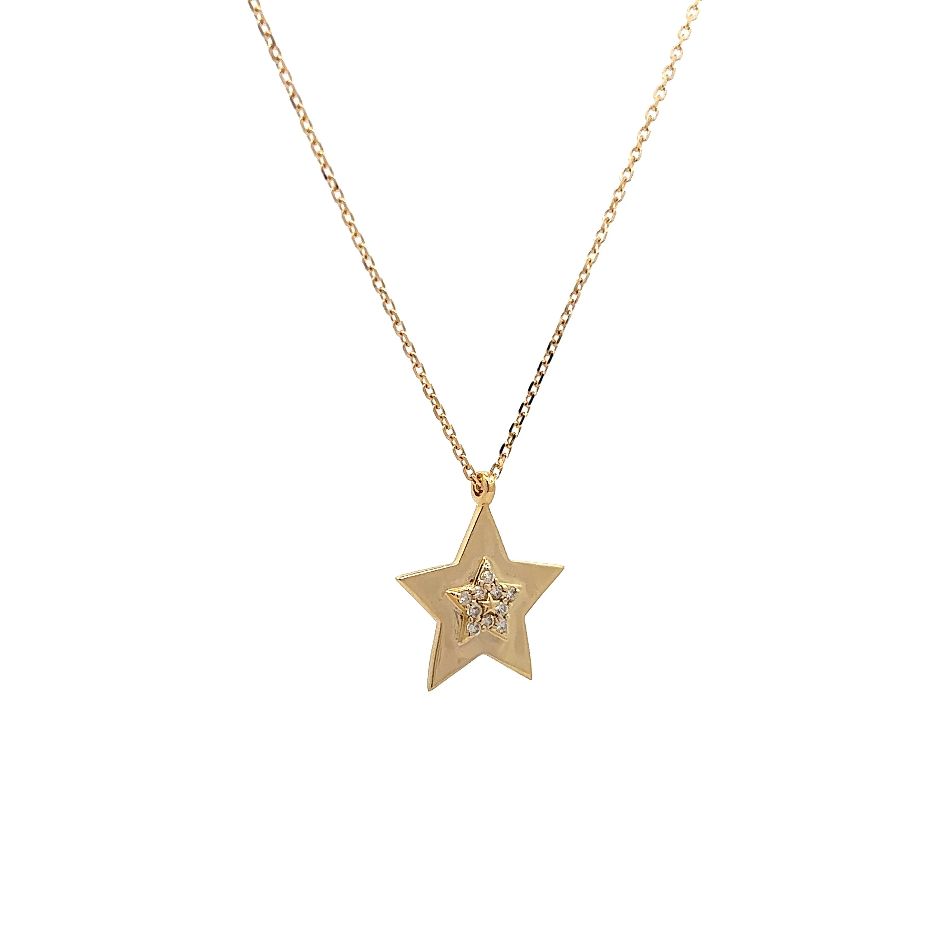 Diamond Star Pendant Necklace in 14k Yellow Gold