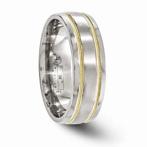 Edward Mirell Titanium &14k Satin & Polished Millgrain - 7mm