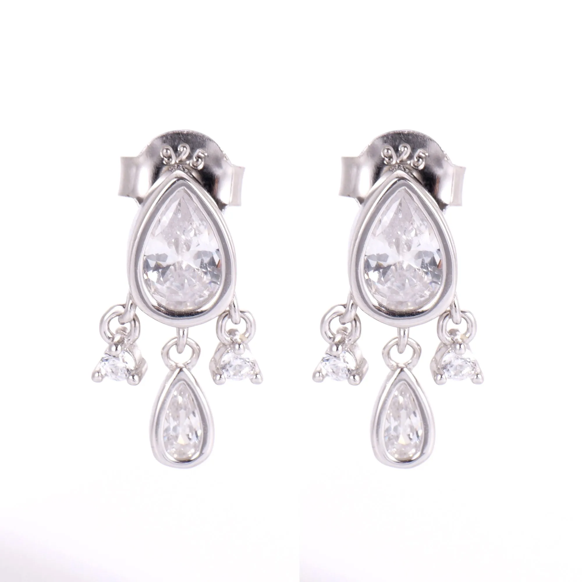 Elegant Dainty Dangle Earrings with Sparkling Pear CZ in Sterling Silver – Perfect Gift for Her