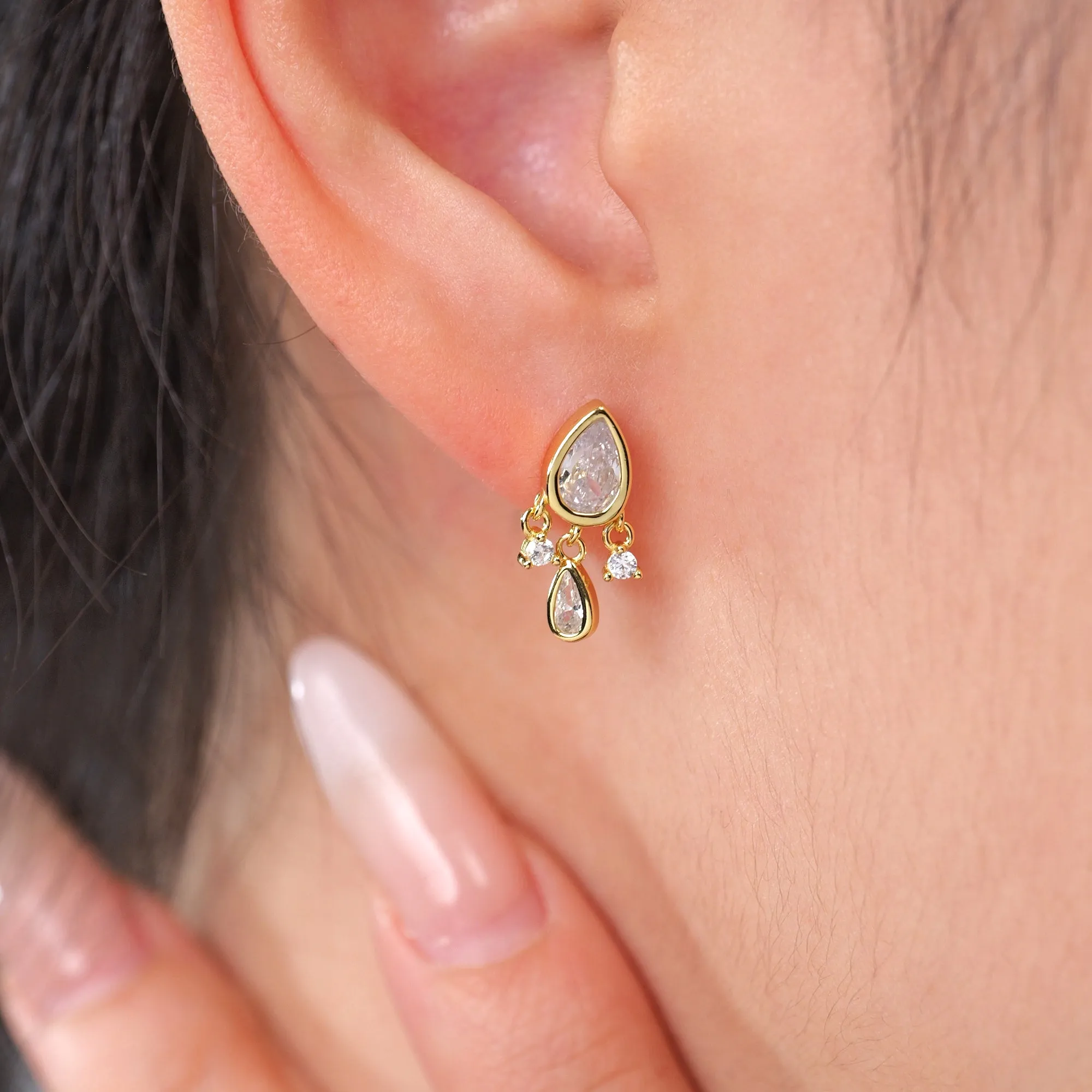 Elegant Dainty Dangle Earrings with Sparkling Pear CZ in Sterling Silver – Perfect Gift for Her