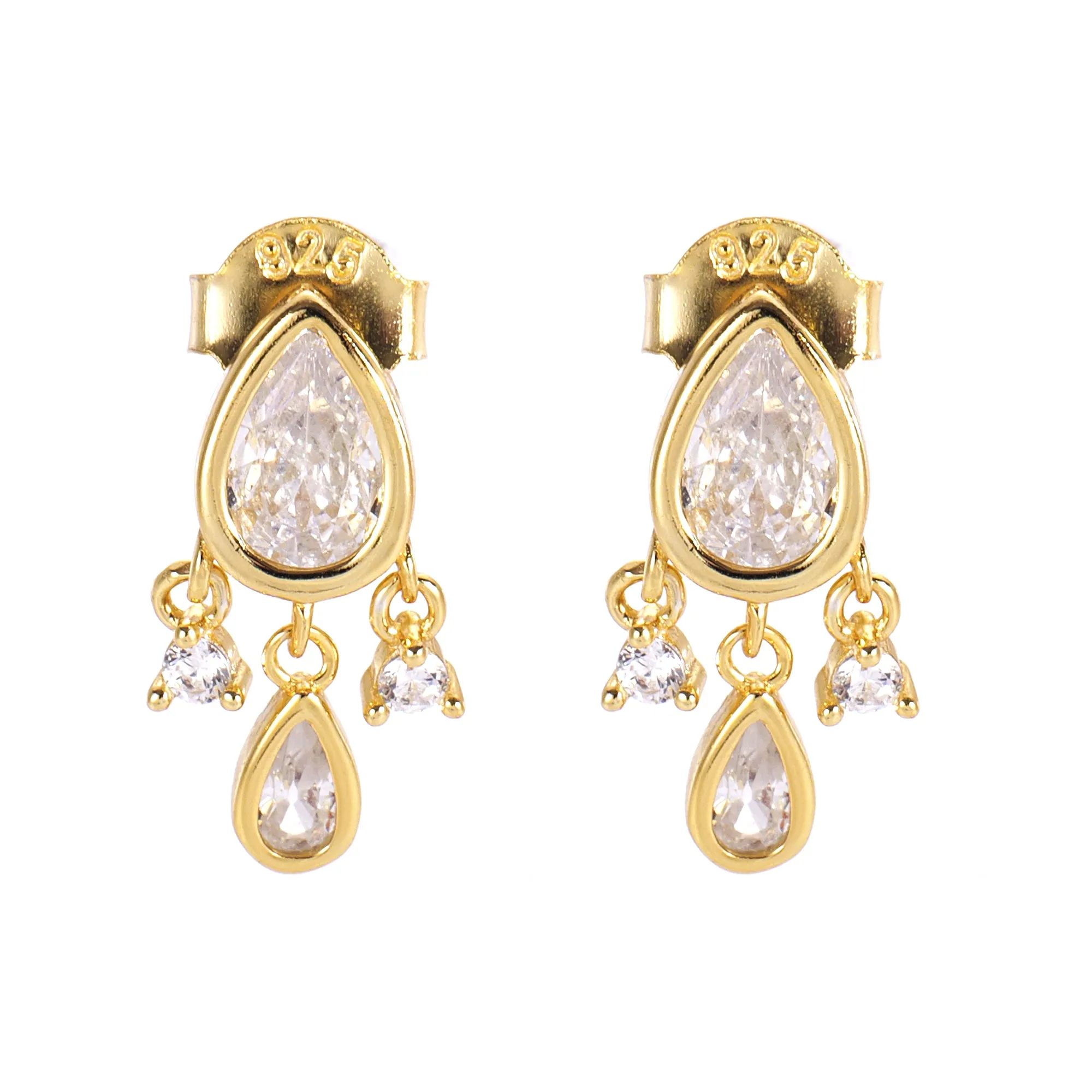 Elegant Dainty Dangle Earrings with Sparkling Pear CZ in Sterling Silver – Perfect Gift for Her