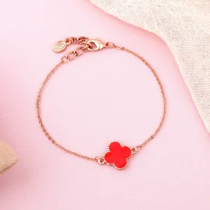 Estele Rosegold Plated Red Clover Leaf Designer Adjustable Charm Bracelet for Girls and Women