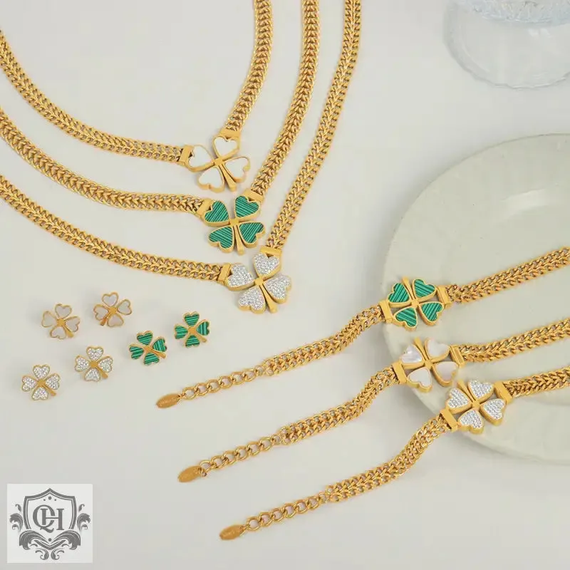Exquisite 18K Gold Four-Leaf Clover Set