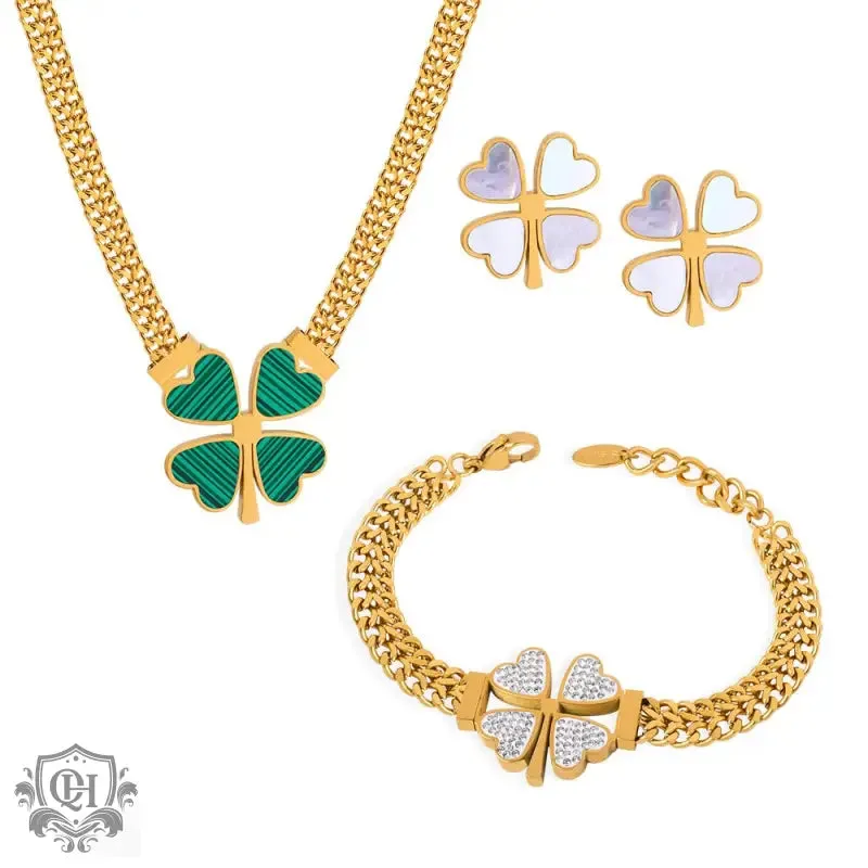 Exquisite 18K Gold Four-Leaf Clover Set