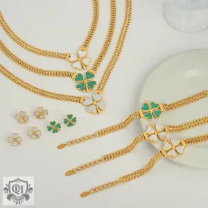 Exquisite 18K Gold Four-Leaf Clover Set