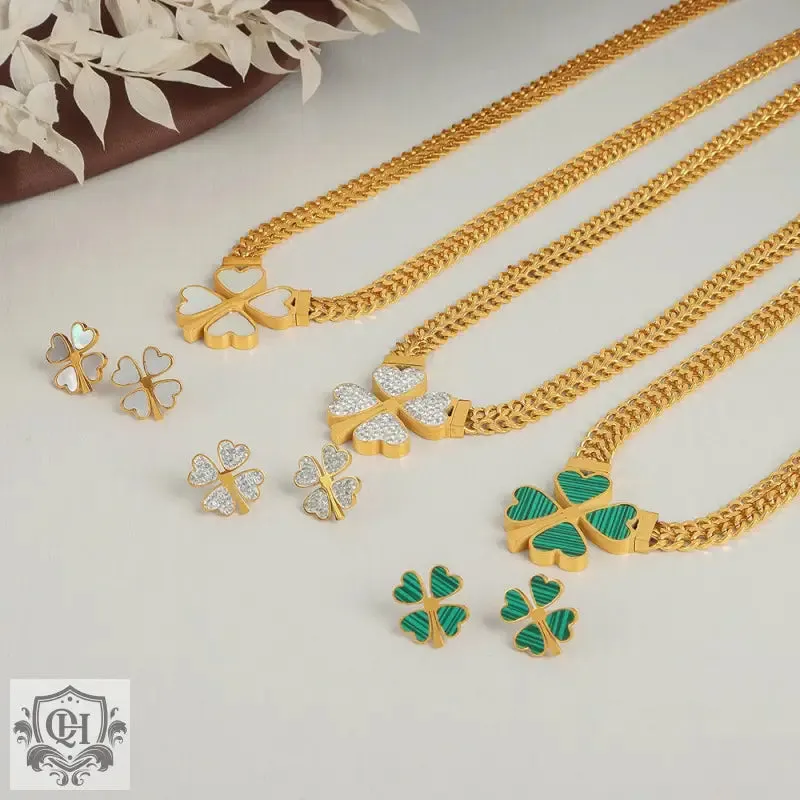 Exquisite 18K Gold Four-Leaf Clover Set