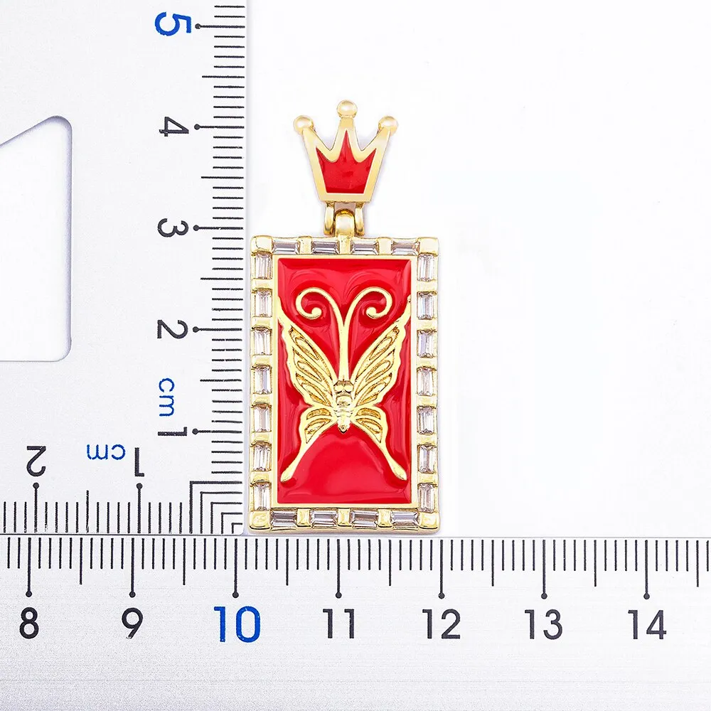 Exquisite Enamel Rainbow Crown Inlaid Butterfly Shine Crystal Pendant
