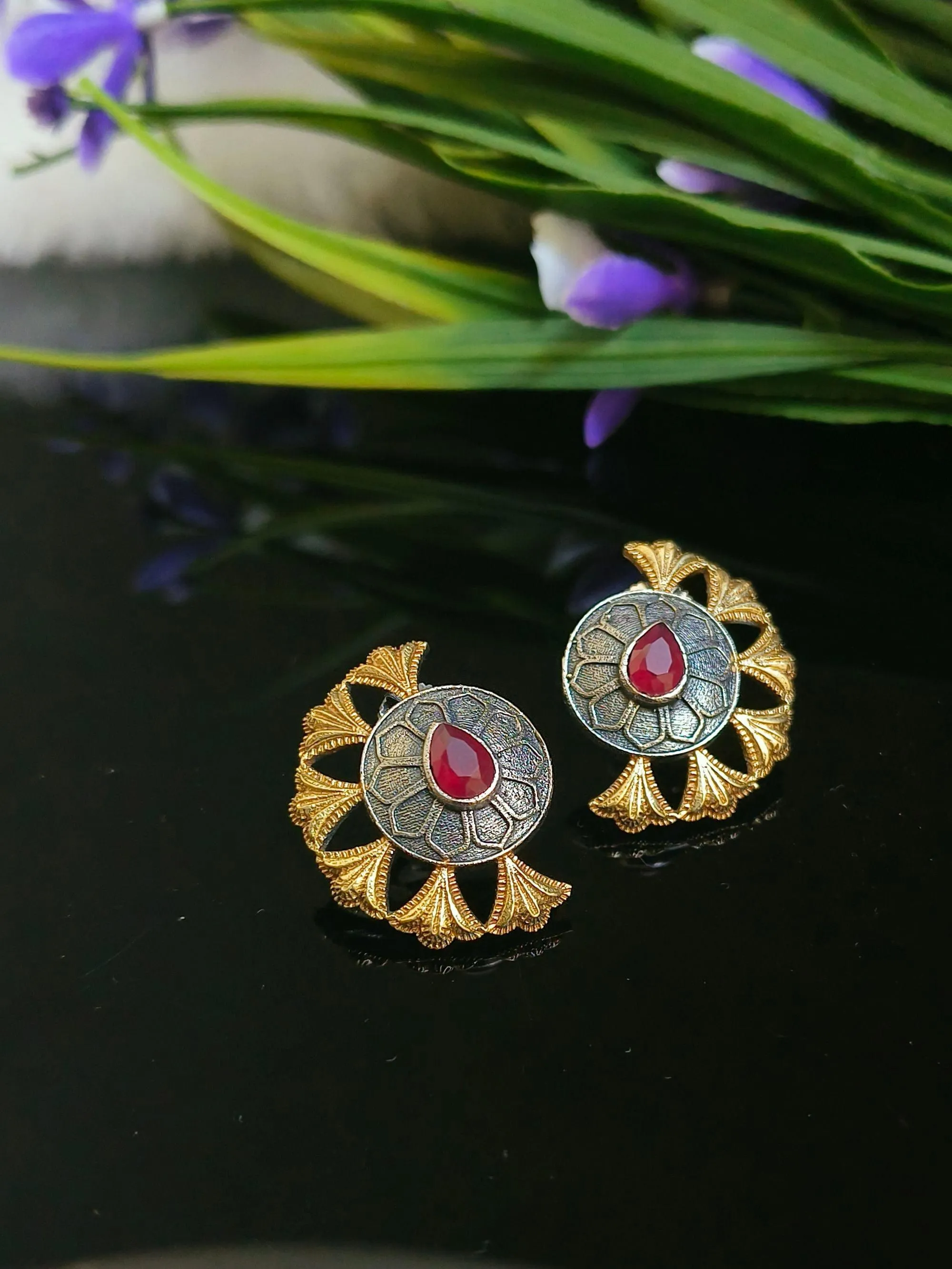 Floral Oxidised Ear Cuffs | Sarichka