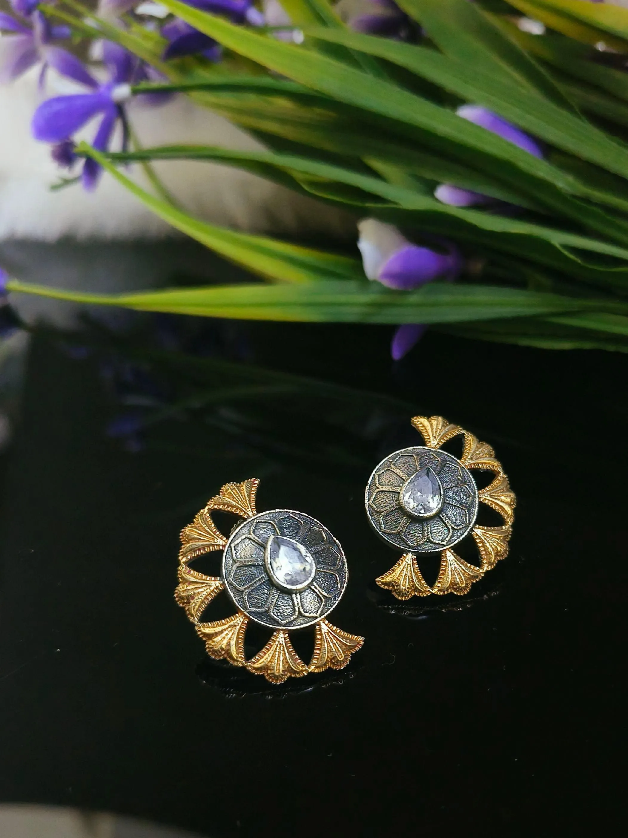 Floral Oxidised Ear Cuffs | Sarichka