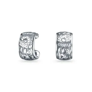 Flower Leaves Ear Cuff Cartilage Clip Wrap Helix Earrings in Sterling Silver