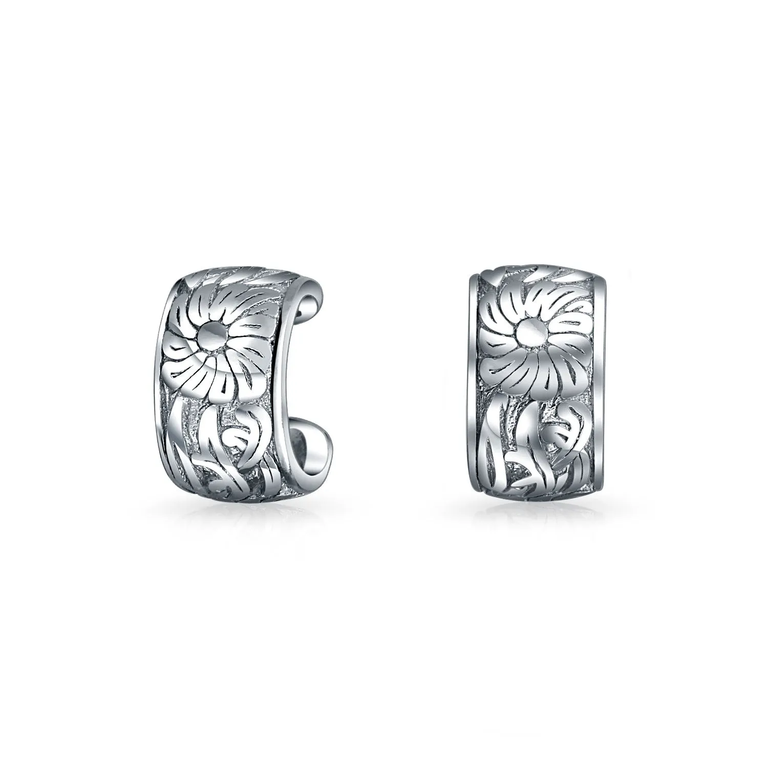 Flower Leaves Ear Cuff Cartilage Clip Wrap Helix Earrings in Sterling Silver
