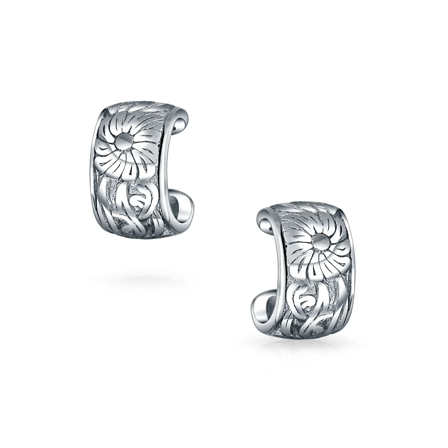 Flower Leaves Ear Cuff Cartilage Clip Wrap Helix Earrings in Sterling Silver