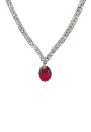 Garbo Oval Gemstone Tennis Necklace in Silver with Ruby