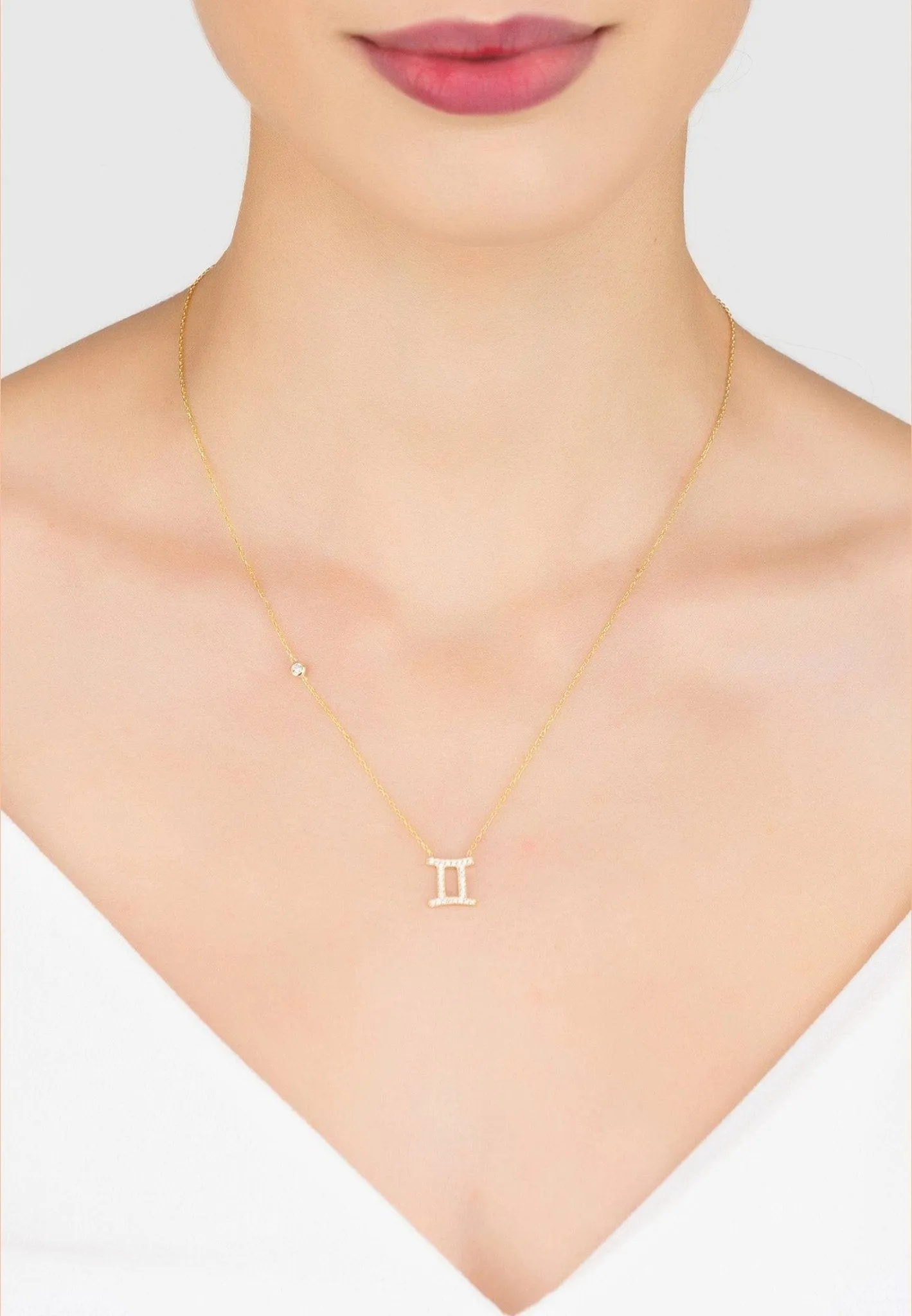 Gemini Zodiac Pendant Necklace Dipped in Gold