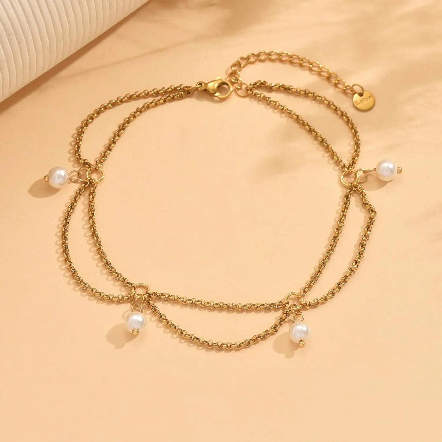 Gold Ankle Bracelets for Women 18K Gold Plated Waterproof Starfish Sea Shell Pearls CZ Diamond Dangle Anklets Trendy Summer Beach Foot Chain Jewelry Gift