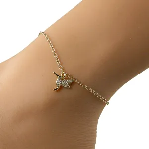Gold Crystal Hummingbird Anklet, Hummingbird Ankle Bracelet, Dainty Hummingbird Anklet