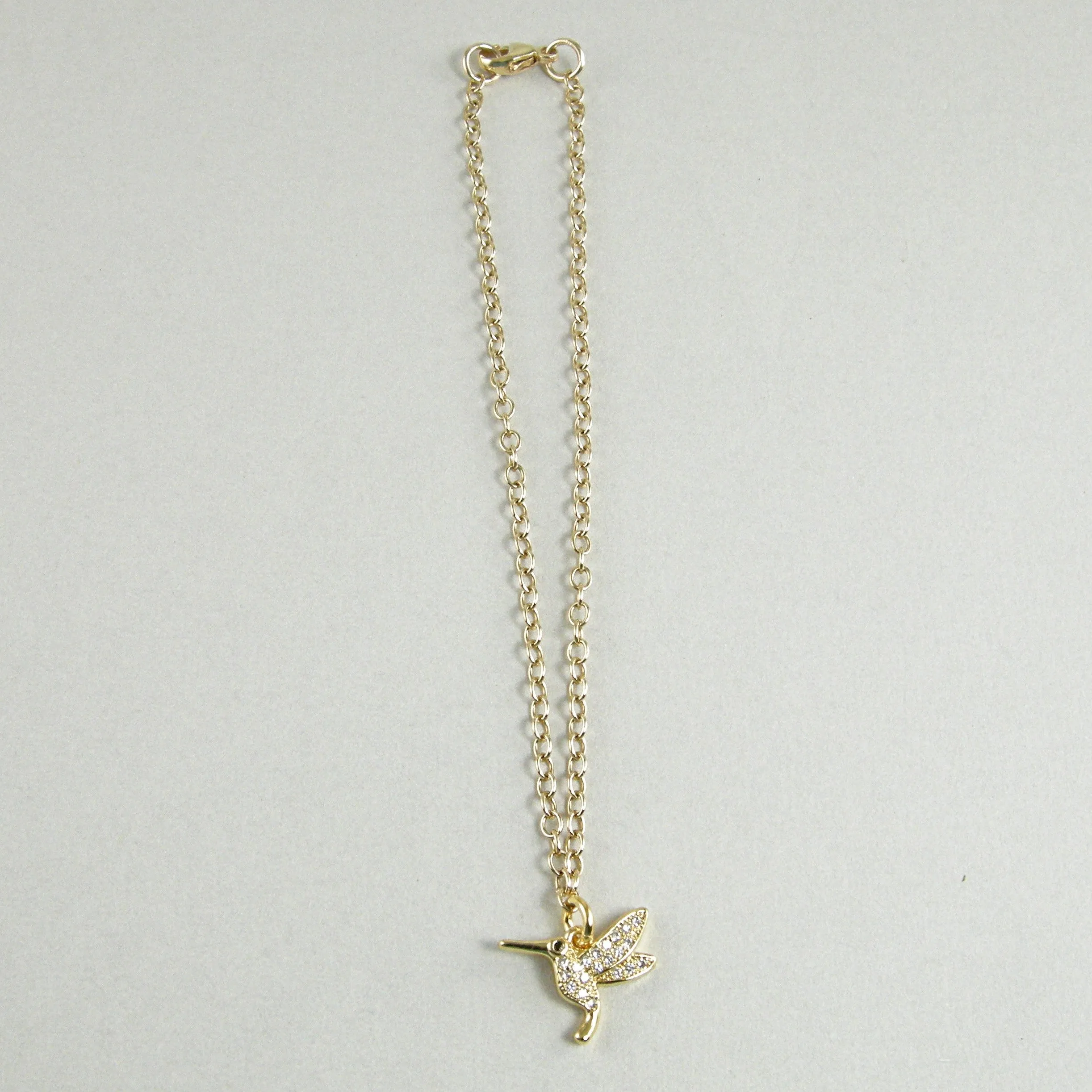 Gold Crystal Hummingbird Anklet, Hummingbird Ankle Bracelet, Dainty Hummingbird Anklet