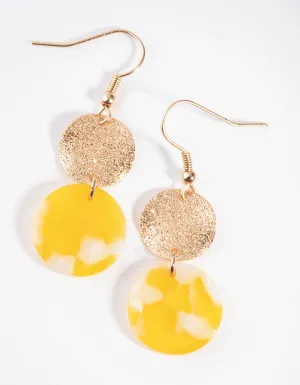 Gold Double Disc Drop Earrings