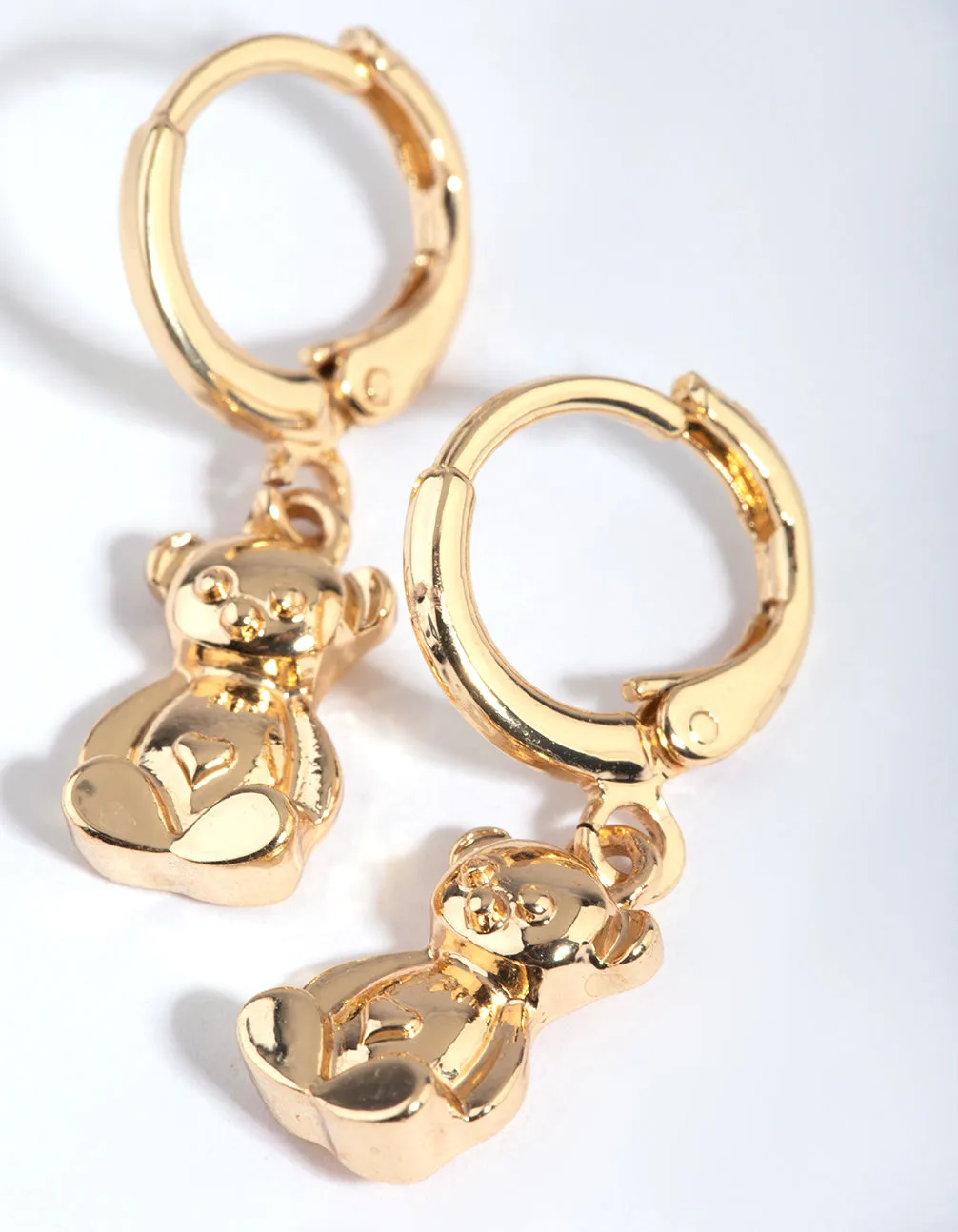 Gold Teddy Bear Huggie Hoop Earrings
