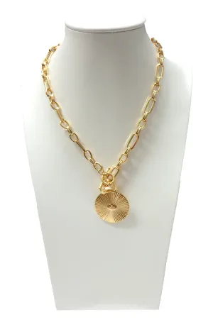 Gold Toggle Necklace Sun Ray Disk