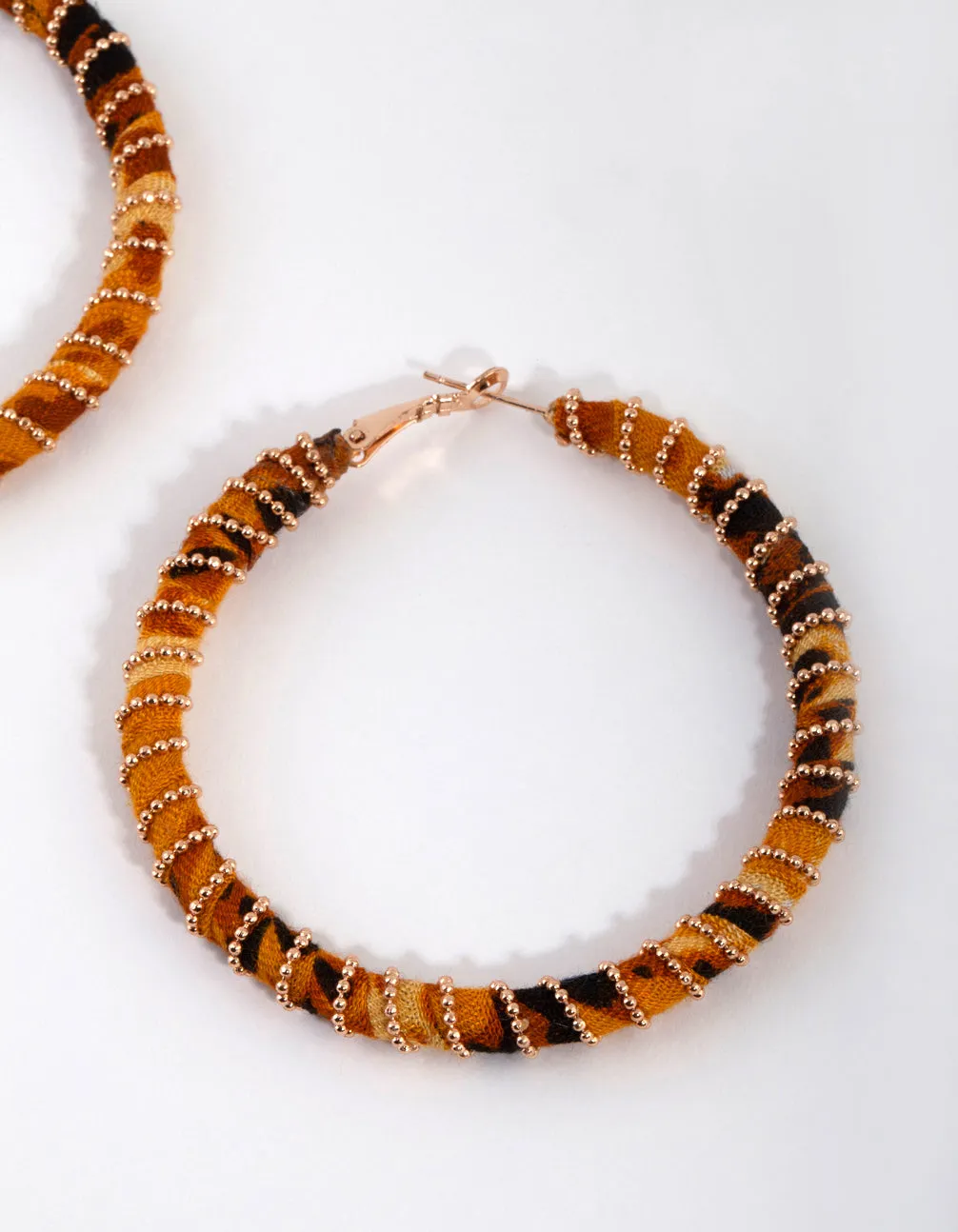 Gold Wire Wrapped Fabric Hoop Earrings