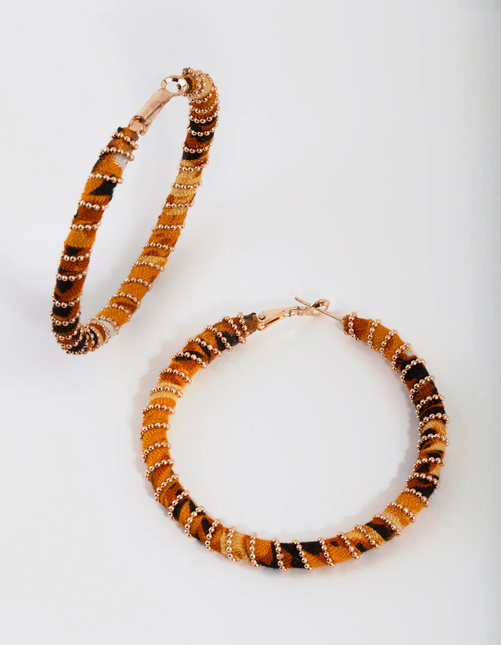 Gold Wire Wrapped Fabric Hoop Earrings
