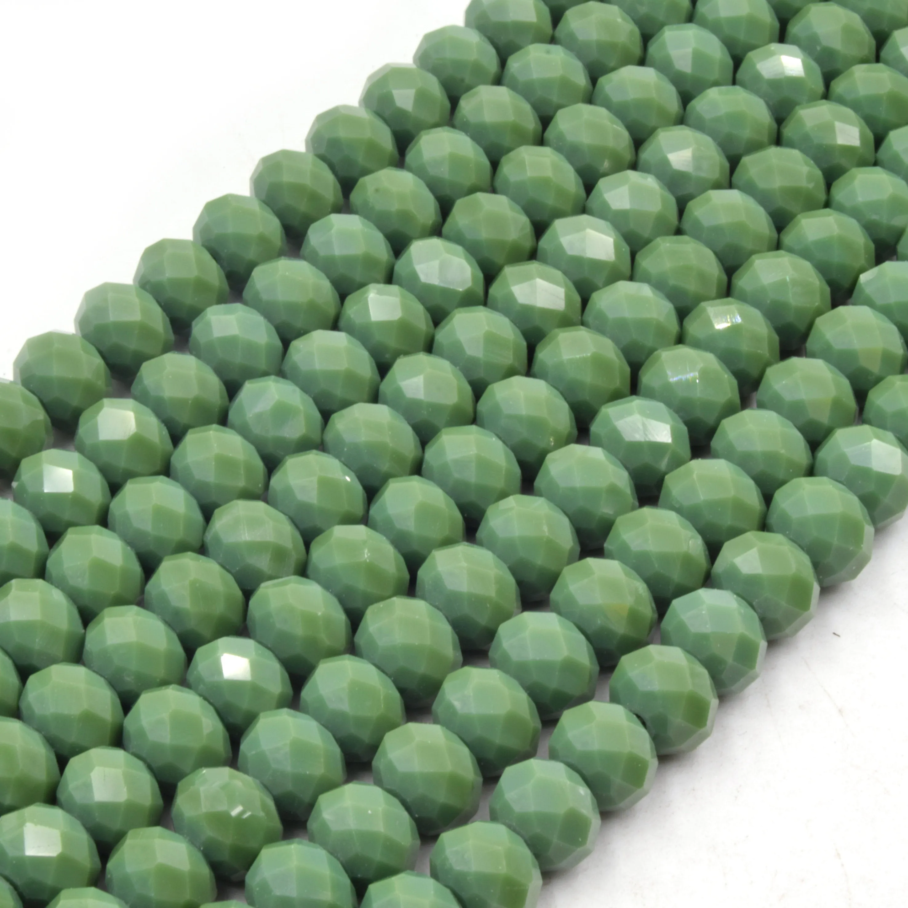 Green Chinese Crystal Beads | 10mm Faceted Opaque Rondelle