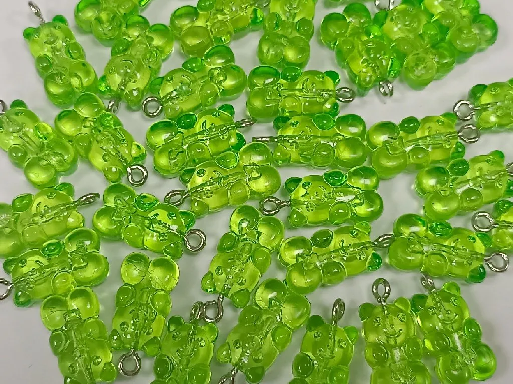 Green Teddy Bear Acrylic Beads- 16x10 mm