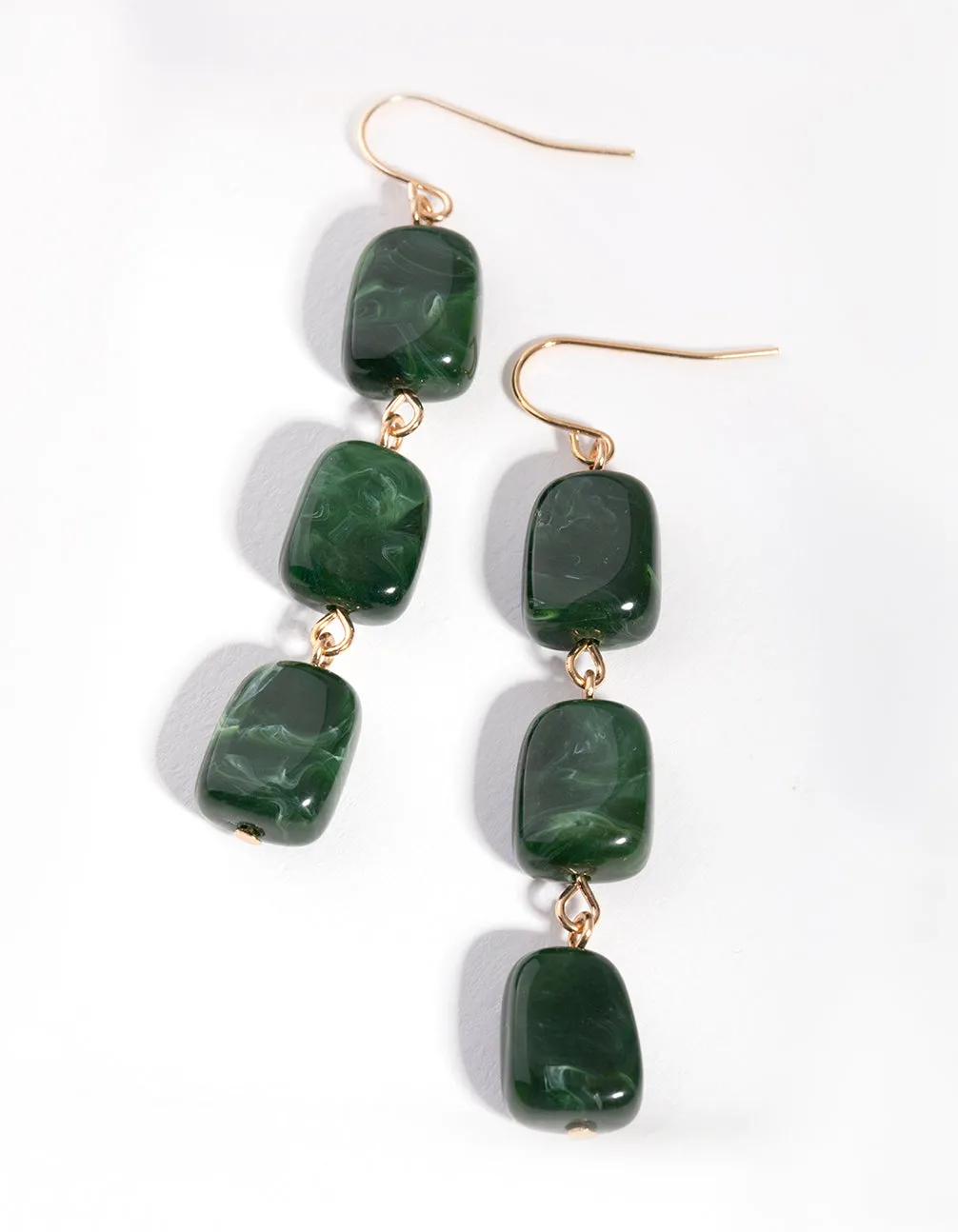 Green Tripple Square Bead Drop Earrings